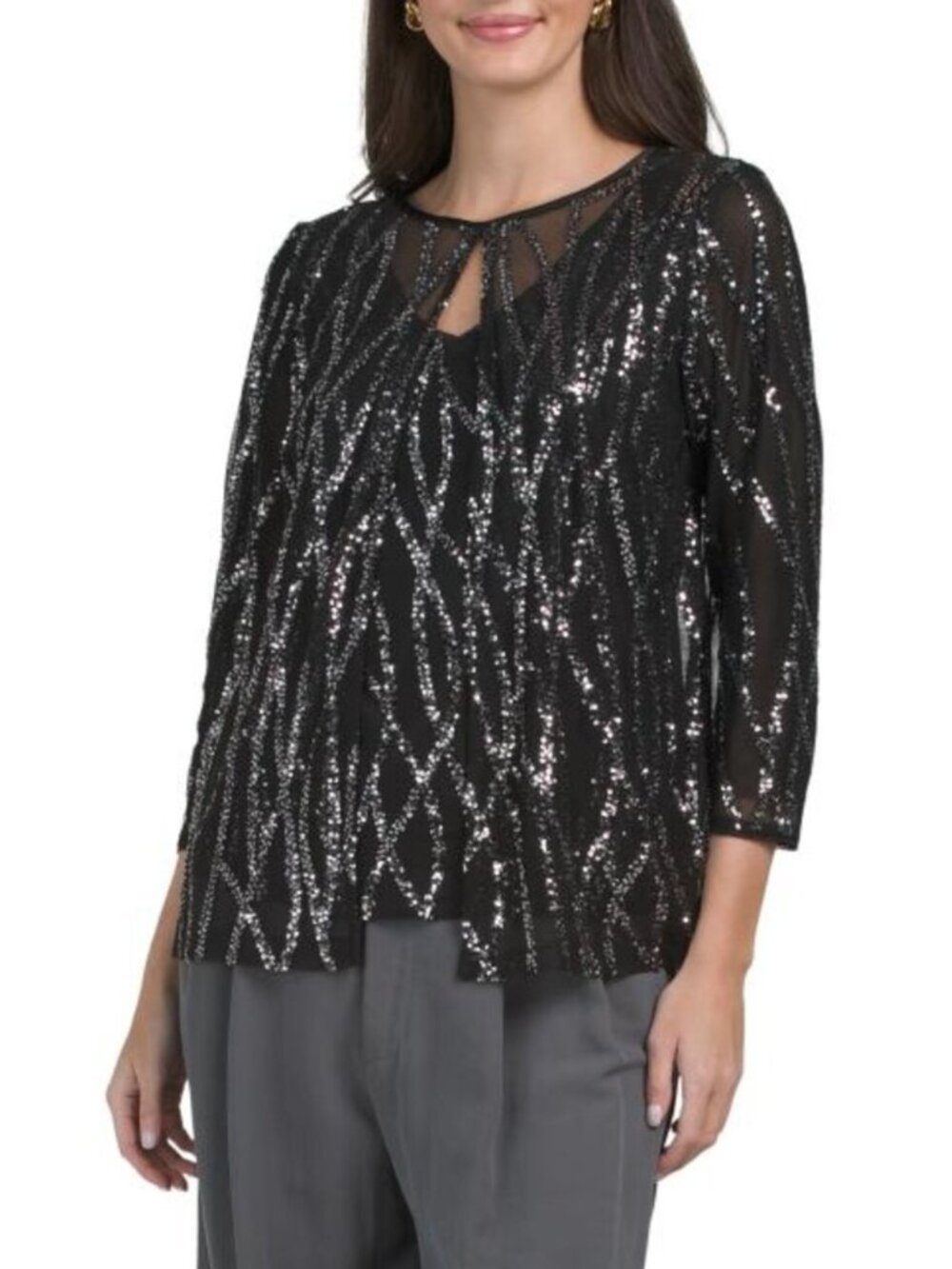 ALEX EVENINGS Sequin Top